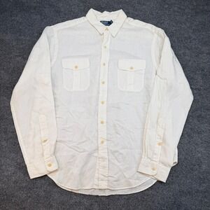 Polo Ralph Lauren Shirt Adult XL White 100% Linen Button Up Long Sleeve Mens